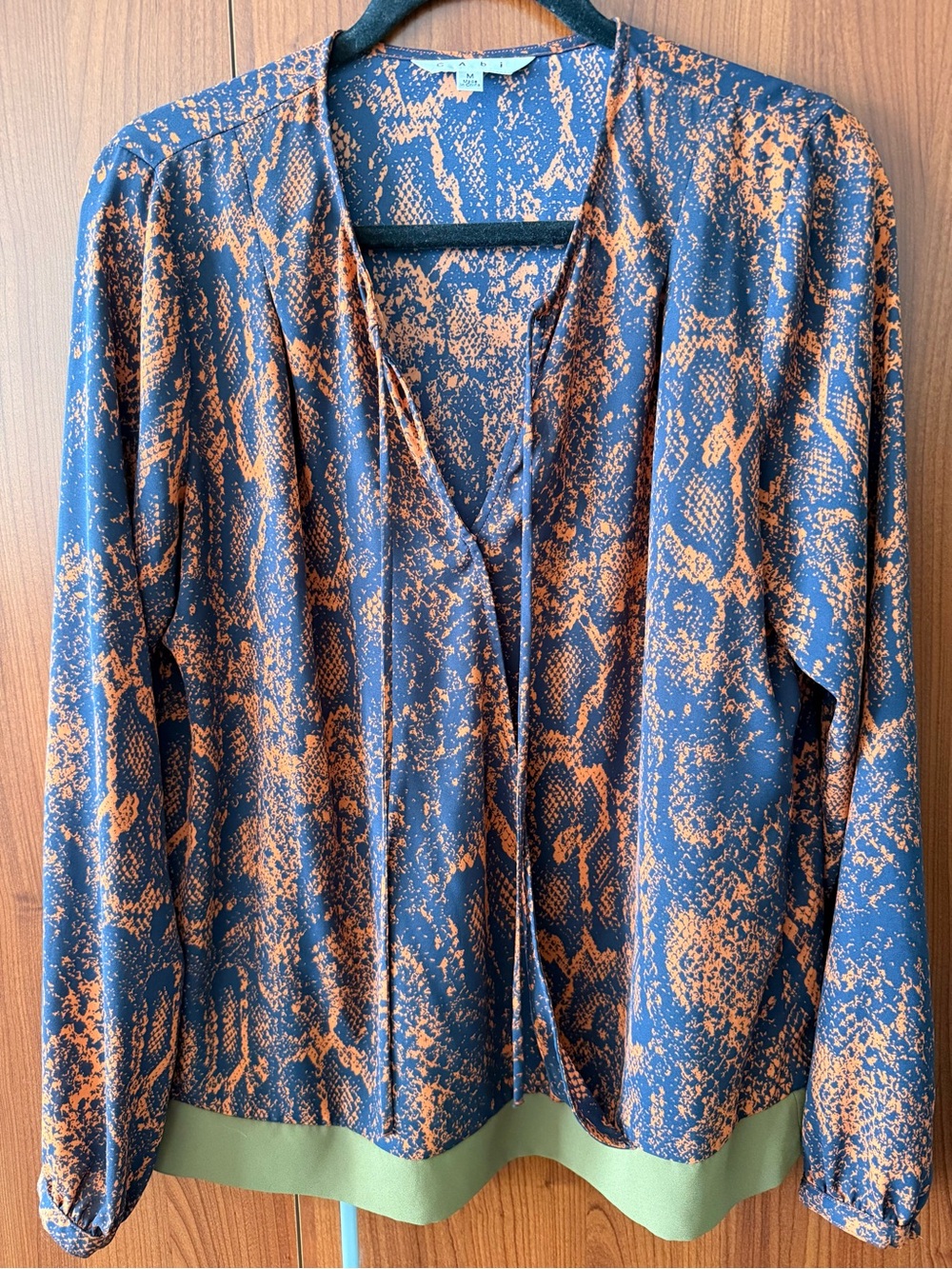 CAbi Navy and Burnt Orange Abstract Print Top Size M